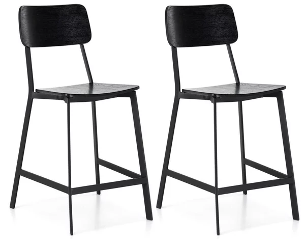 Set 2 Sgabelli 51x51,5xH97 cm in Legno e Metallo Woody Nero