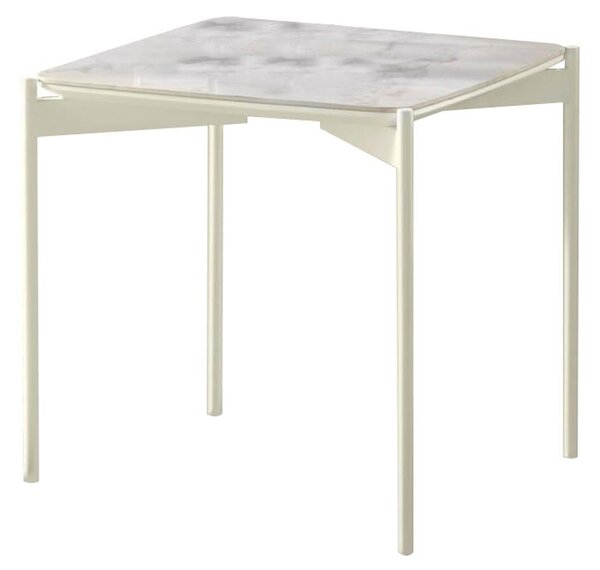 Tavolino 55x55xH35 cm in Ceramica e Metallo Ivy Marmo Calacatta e Bianco