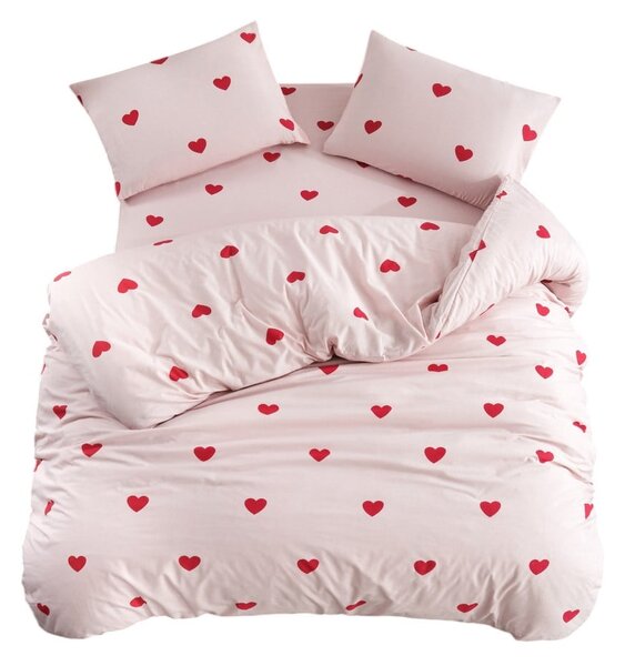Set copripiumino e federa rosa per letto singolo o esteso con lenzuolo incluso/3 pezzi 160x220 cm Red Heart – Mila Home