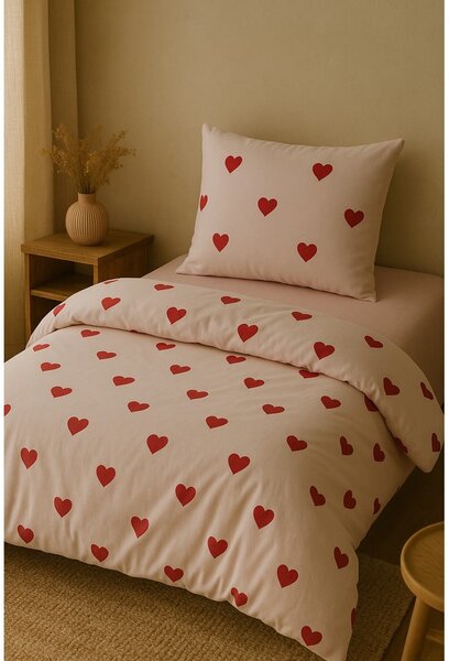 Set copripiumino e federa rosa per letto singolo o esteso con lenzuolo incluso/3 pezzi 160x220 cm Red Heart – Mila Home