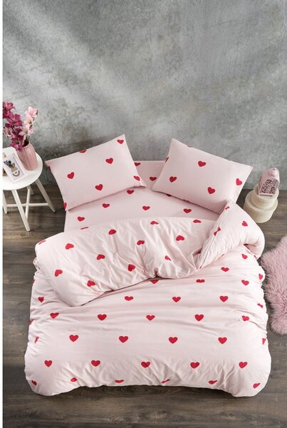Set copripiumino e federa rosa per letto singolo o esteso con lenzuolo incluso/3 pezzi 160x220 cm Red Heart – Mila Home
