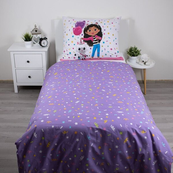 Set copripiumino e federa da bambini in cotone per letto singolo 140x200 cm Gabby's Dollhouse "Confetti" – Jerry Fabrics