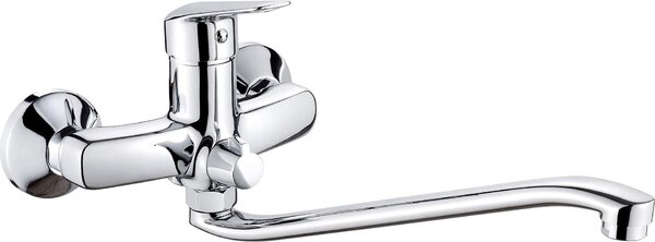 Wall-mounted washbasin mixer with extended spout - hose connection