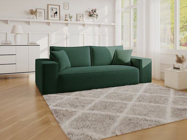 Divano letto 3p a ribalta Letto 140cm Materasso 13cm con memory foam in Velluto coste Verde abete - AMELIA