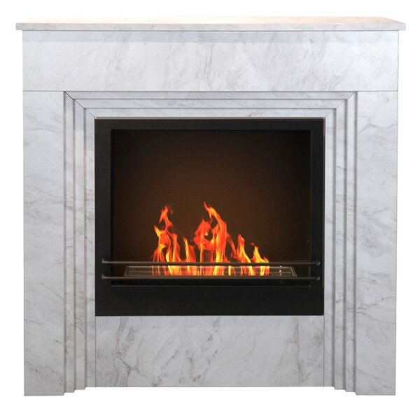 Camino a Bioetanolo da Pavimento 96x35xH96 cm Bellini Effetto Marmo Bianco
