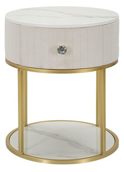 Comodino Montpellier Crema Ø 42x48 cm in Ferro Legno