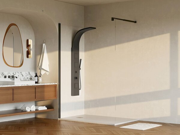 Porta per doccia walk-in 140 x 200 cm Nero opaco Stile industriale - DAREN