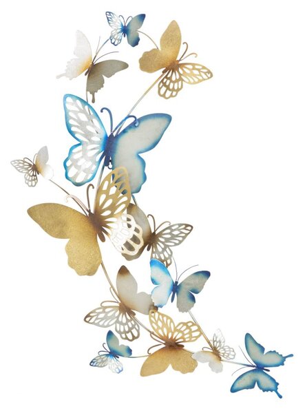 Pannello da Muro Farfalle Oro e Celeste C 59,5x4x111,5 cm in Ferro