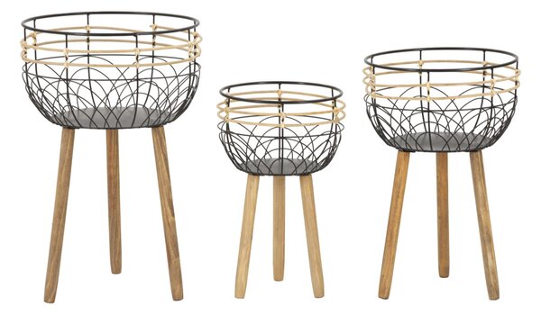 Set 3 Porta Vasi Oporto Ø 35x54,5-30x48-25x41,5 cm in Rattan