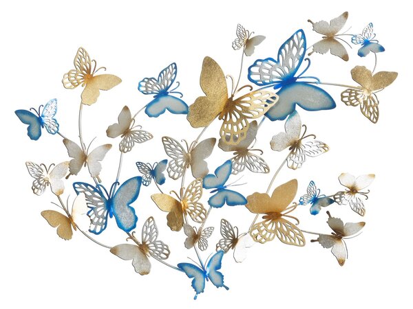 Pannello da Muro Farfalle Oro e Celeste 132x3,5x95,5 cm in Ferro