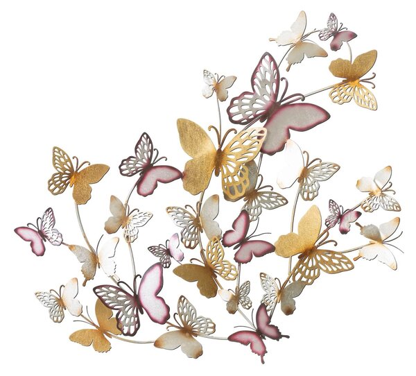 Pannello da Muro Farfalle Oro e Bordeaux 132x3,5x95,5 cm in Ferro