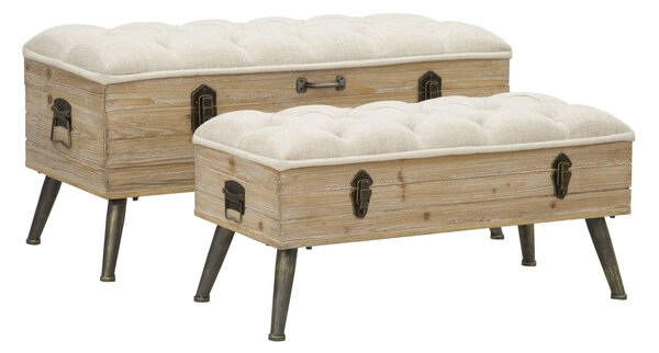 Set 2 Pouf Contenitore Tirana Coppia 102x43,5x49,5 - 82x36x37 cm in Legno e Ferro