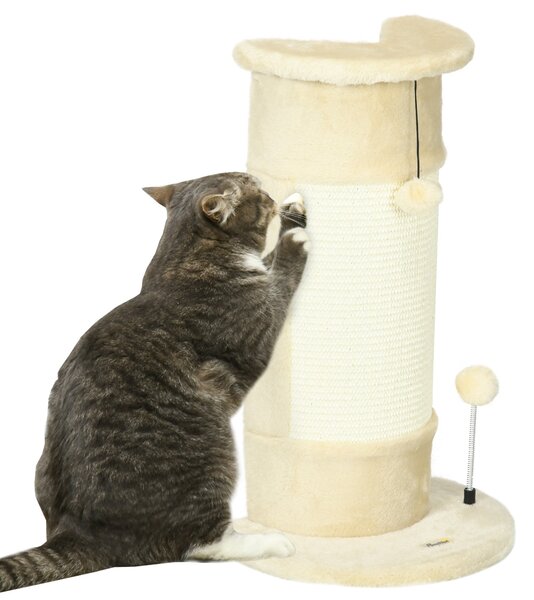 Albero Tiragraffi per Gatti max 5 Kg 34x25,5x58 cm con 2 Palline in Peluche e Sisal Beige