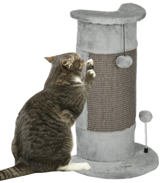 Albero Tiragraffi per Gatti max 5 Kg 34x25,5x58 cm con 2 Palline in Peluche e Sisal Grigio