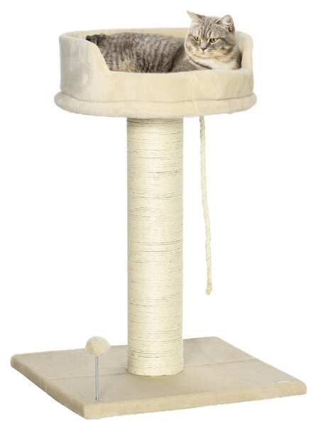 Albero Tiragraffi per Gatti 55x55x83 cm con Lettino e Pallina in Peluche e Sisal Beige