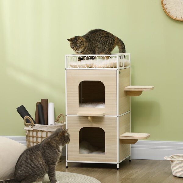 Casetta per Gatti 3 Piani 40x40x84 cm con Tiragraffi Legno e Bianco