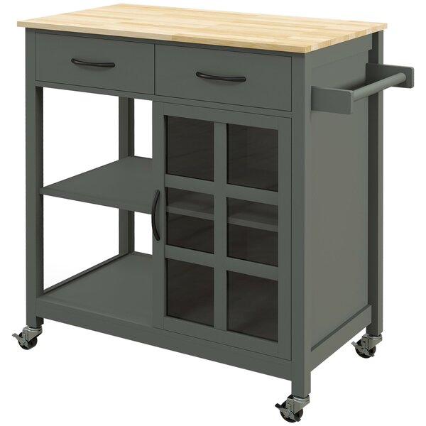 Carrello da Cucina 88,5x46x91,5 cm in Legno MDF e Vetro Grigio