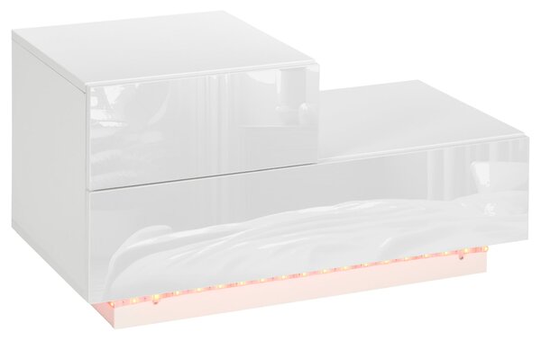 Comodino con 16 Luci LED RGB 70x37x38 cm 2 Cassetti con Telecomando in Truciolato Bianco