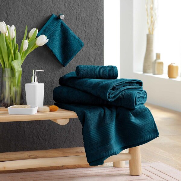 Asciugamano tipo terry blu scuro in cotone 50x90 cm Tendresse – douceur d'intérieur