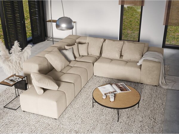 Poggiapiedi beige con rivestimento in velluto Rome Velvet – Cosmopolitan Design