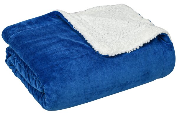Coperta Plaid Dubleface 203x152x0,5 cm in Flanella 220 GSM e Sherpa 260 GSM Blu Scuro