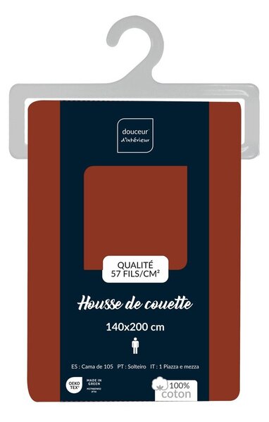 Copripiumino color mattone in cotone per letto singolo 140x200 cm Lina – douceur d'intérieur