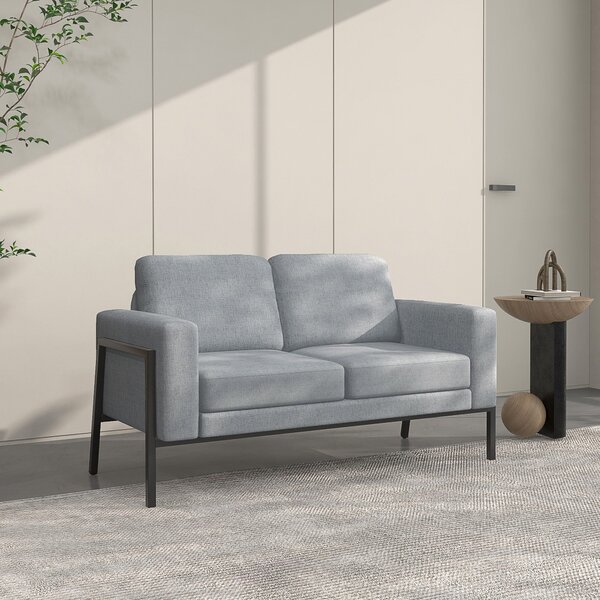 Divano 2 Posti 138x70x83,5 cm in Tessuto Effetto Lino Grigio