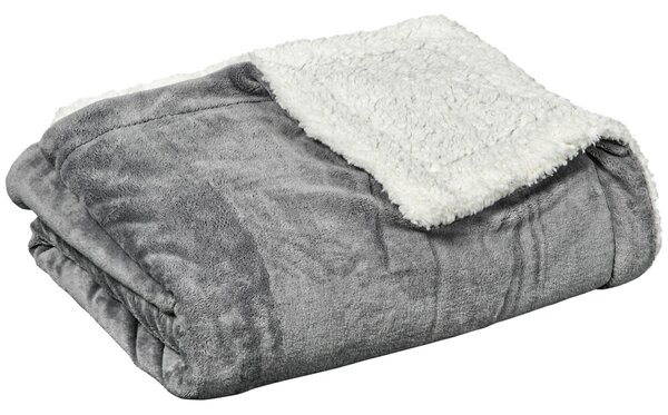 Coperta Plaid Dubleface 203x152x0,5 cm in Flanella 220 GSM e Sherpa 260 GSM Grigio