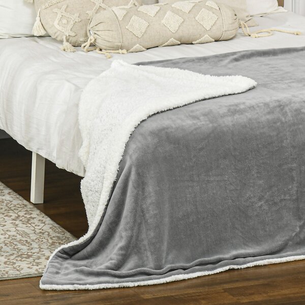 Coperta Plaid Dubleface 203x152x0,5 cm in Flanella 220 GSM e Sherpa 260 GSM Grigio
