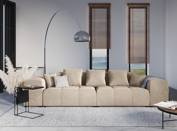 Poggiapiedi beige con rivestimento in velluto Rome Velvet – Cosmopolitan Design