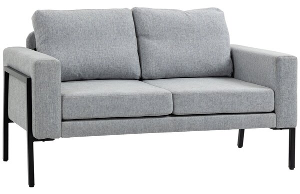 Divano 2 Posti 138x70x83,5 cm in Tessuto Effetto Lino Grigio