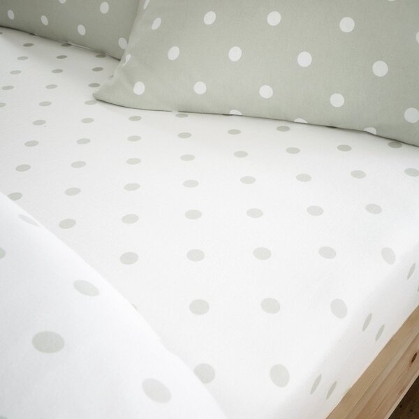 Lenzuolo con angoli bianco e verde in flanella 150x200 cm Polka Dot – Catherine Lansfield