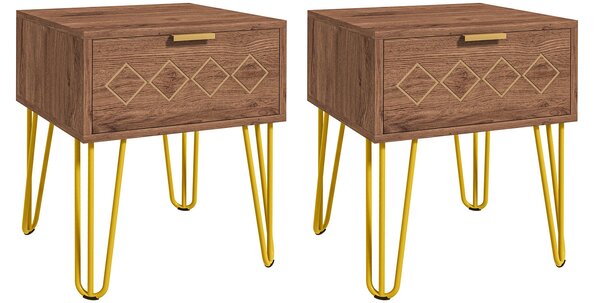 Set 2 Comodini 39,5x41x49 cm 1 Cassetto in Truciolato Marrone