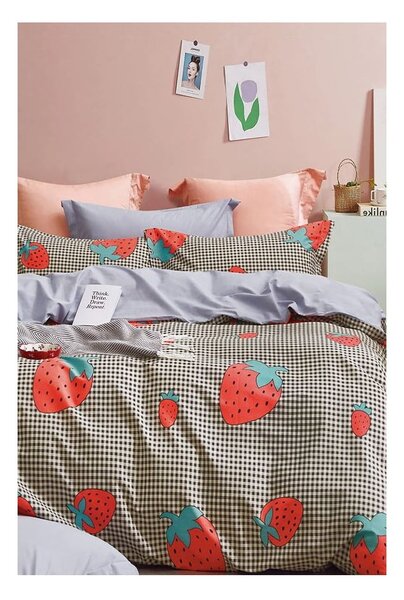 Biancheria da letto in cotone renforcé per letto singolo/per letto esteso con lenzuolo incluso/3 pezzi 160x220 cm Strawberry – Mila Home