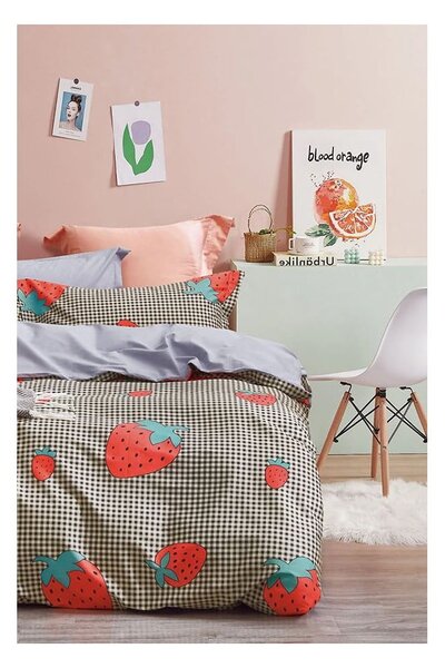 Biancheria da letto in cotone renforcé per letto singolo/per letto esteso con lenzuolo incluso/3 pezzi 160x220 cm Strawberry – Mila Home