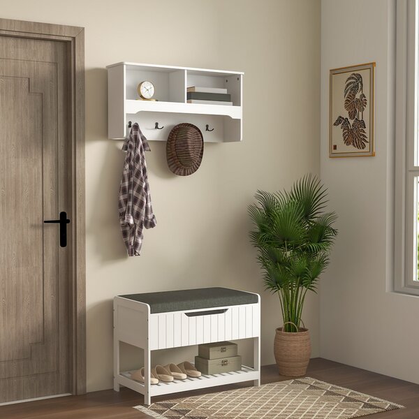 Mobile Ingresso con Scarpiera e Appendiabiti 80x20x40 cm in MDF e Poliestere Bianco