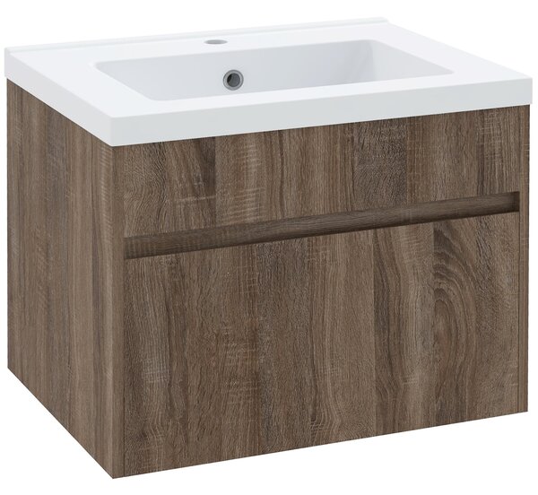 Mobile Lavabo 1 Cassetto 60x45,5x45 cm in Truciolato e Ceramica Marrone Chiaro