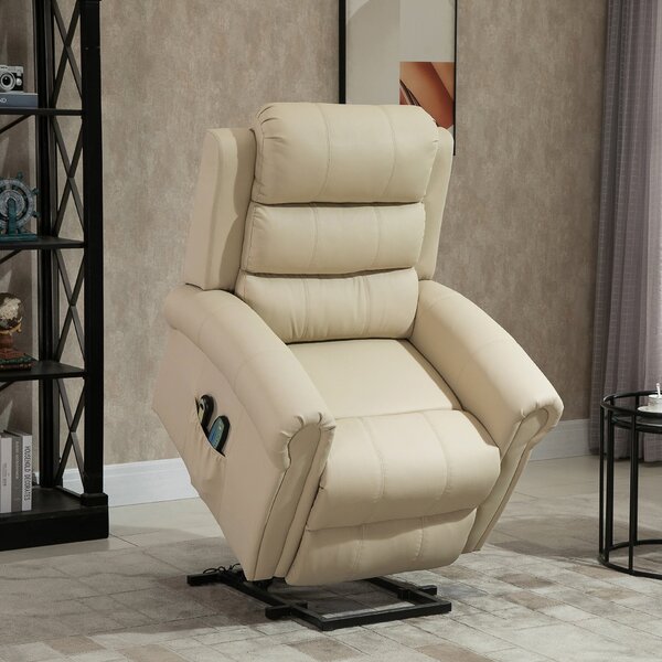 Poltrona Alzapersona Elettrica Massaggiante 98x96x105 cm in Similpelle Crema