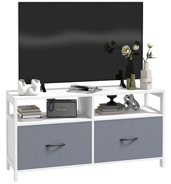 Mobile TV max 45” 100x30x53 cm in MDF e 2 Cassetti Tessuto non Tessuto Bianco e Grigio