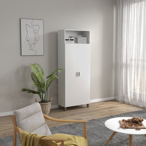 Mobile Multiuso 2 Ante 70x35x188 cm Ripiani Regolabili in Truciolato Bianco