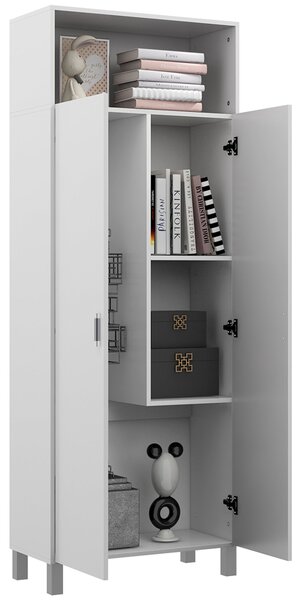 Mobile Multiuso 2 Ante 70x35x188 cm Ripiani Regolabili in Truciolato Bianco