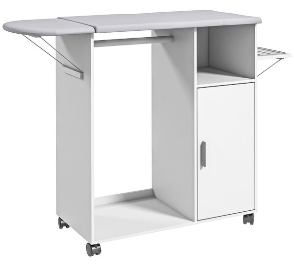 Asse da Stiro con Mobile 107x42,5x99 cm con Piano d’Appoggio e 3 Ripiani Bianco