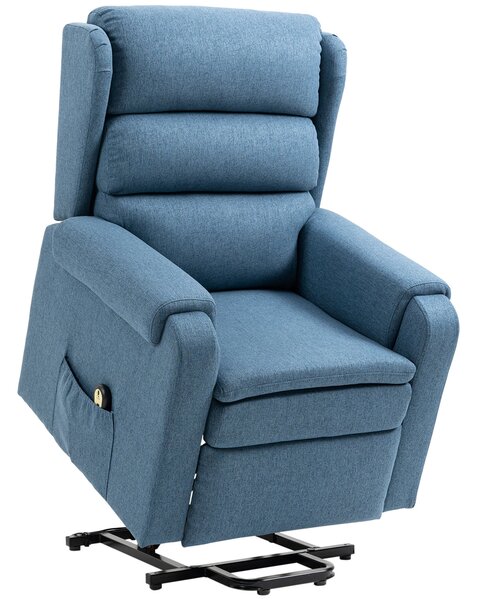 Poltrona Alzapersona Elettrica 85x88x109 cm in Tessuto Effetto Lino Blu
