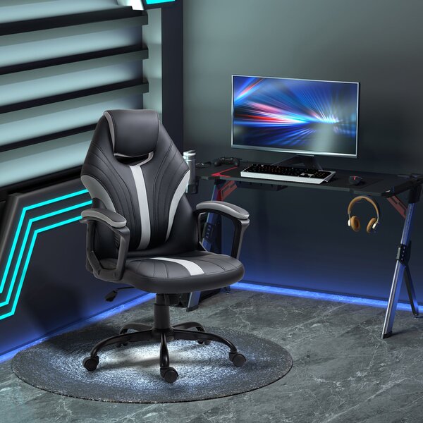 Sedia da Gaming Girevole Reclinabile 63x70x104-112 cm in Similpelle Nero e Grigio