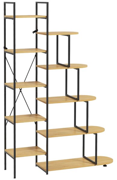 Libreria 10 Livelli 111,5x32x170 cm in Truciolato e Acciaio Naturale e Nero