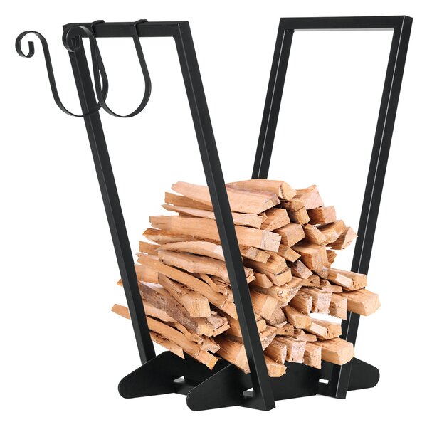 Scaffale Portalegna con Ganci 45x32x58 cm in Acciaio Nero