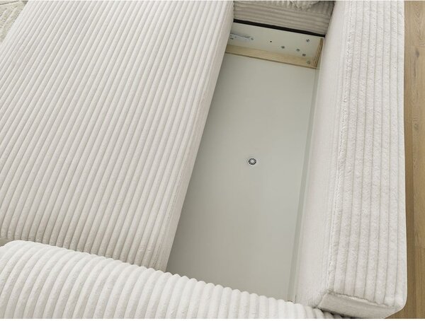 Divano angolare color crema allungabile (con penisola a sinistra) con rivestimento in velluto a coste Lucien – Bobochic Paris