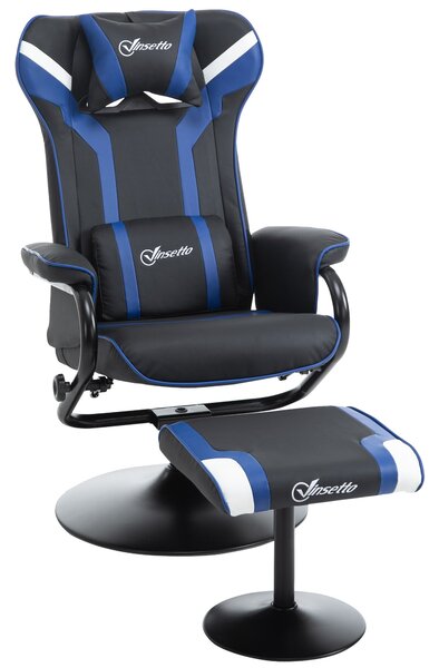 Sedia da Gaming Reclinabile 67x82,5x103 cm con Sgabello Poggiapiedi in Similpelle Nero e Blu Scuro