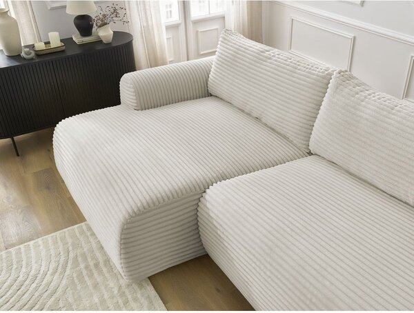 Divano angolare color crema allungabile (con penisola a sinistra) con rivestimento in velluto a coste Lucien – Bobochic Paris