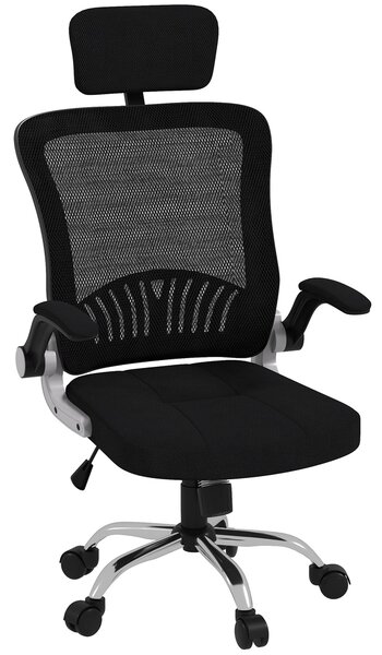 Sedia Poltrona Direzionale da Ufficio 66x69x116-126 cm Braccioli Ribaltabili in Tessuto a Rete Nero